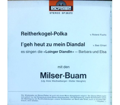 Orig. Milser Buam mit den Loinger Diandln - Reitherkogel-Polka / I geh heut zu mein Diandal 1972 SP Neu