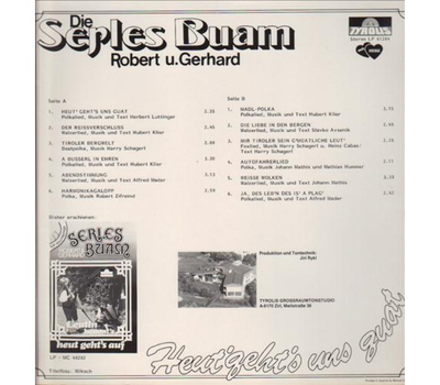 Serles Buam Robert & Gerhard - Heut gehts uns guat 1984 LP Neu