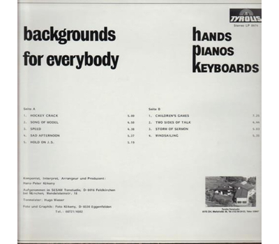 H.P.K. Hans-Peter Kkeny - Hands Pianos Keyboards, Backgrounds for everybody 1984 LP