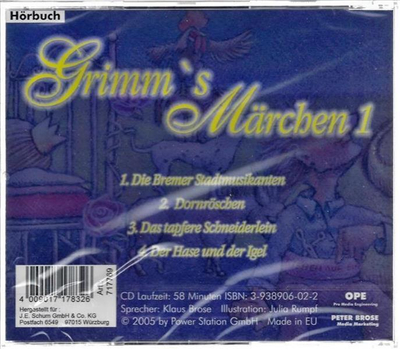 Grimms Mrchen 1 - Bremer Stadtmusikanten / Dornrschen / tapfere Schneiderlein / Hase + Igel CD Neu
