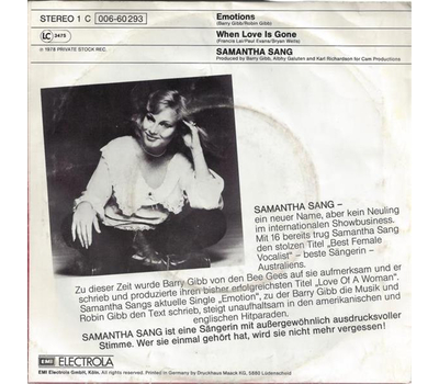 Samantha Sang - Emotions / When Love is Gone SP Neu