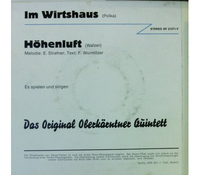 Das Original Oberkrntner Quintett - Im Wirtshaus / Hhenluft 1971 SP Neu