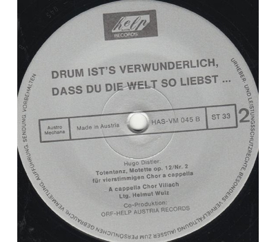 A Cappella Chor Villach - Drum ists verwunderlich, dass du die Welt so liebst... LP