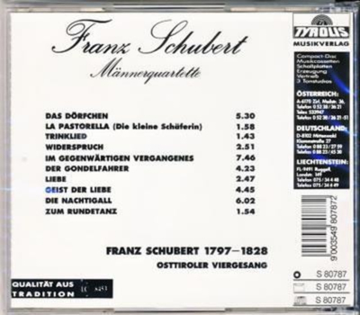 Osttiroler Viergesang - Franz Schubert - Mnnerquartette 1987 CD Neu