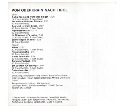 Ensemble Franz Mihelic - Von Oberkrain nach Tirol MC Neu