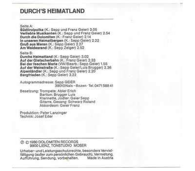 Fnf Sdtiroler - Durchs Heimatland MC Neu