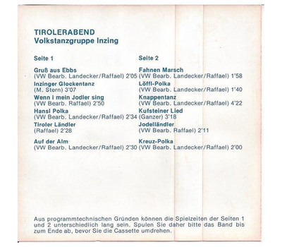 Volkstanzgruppe Inzing - Tiroler Abend MC Neu 1978