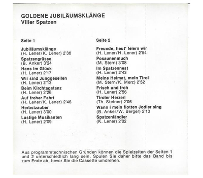 Orig. Viller Spatzen - Goldene Jubilumsklnge 20 Jahre MC Neu 1979