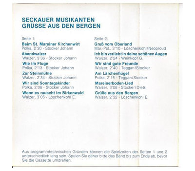 Seckauer Musikanten - Gre aus den Bergen 1980 MC Neu