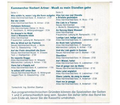 Kammerchor Norbert Artner - Mua zu mein Diandlan gehn MC Neu 1980