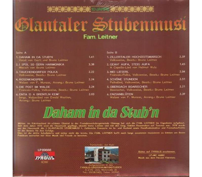 Glantaler Stubenmusi Leitner - Daham in da Stubn 1988 LP Neu